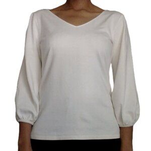Ann Taylor Cream 3/4 Sleeve V-Neck Blouse